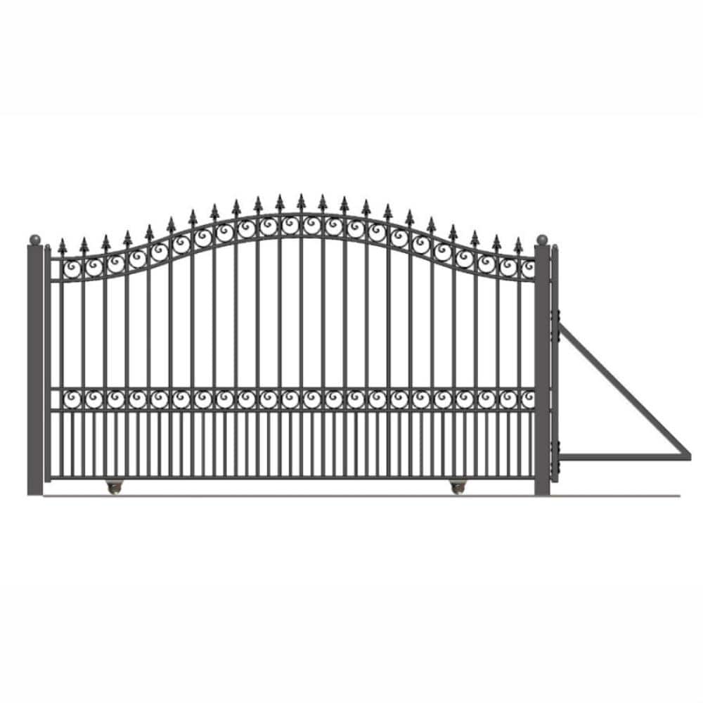 ALEKO London Style 14 ft. x 6 ft. Black Steel Single Slide Driveway with Gate Opener Fence Gate