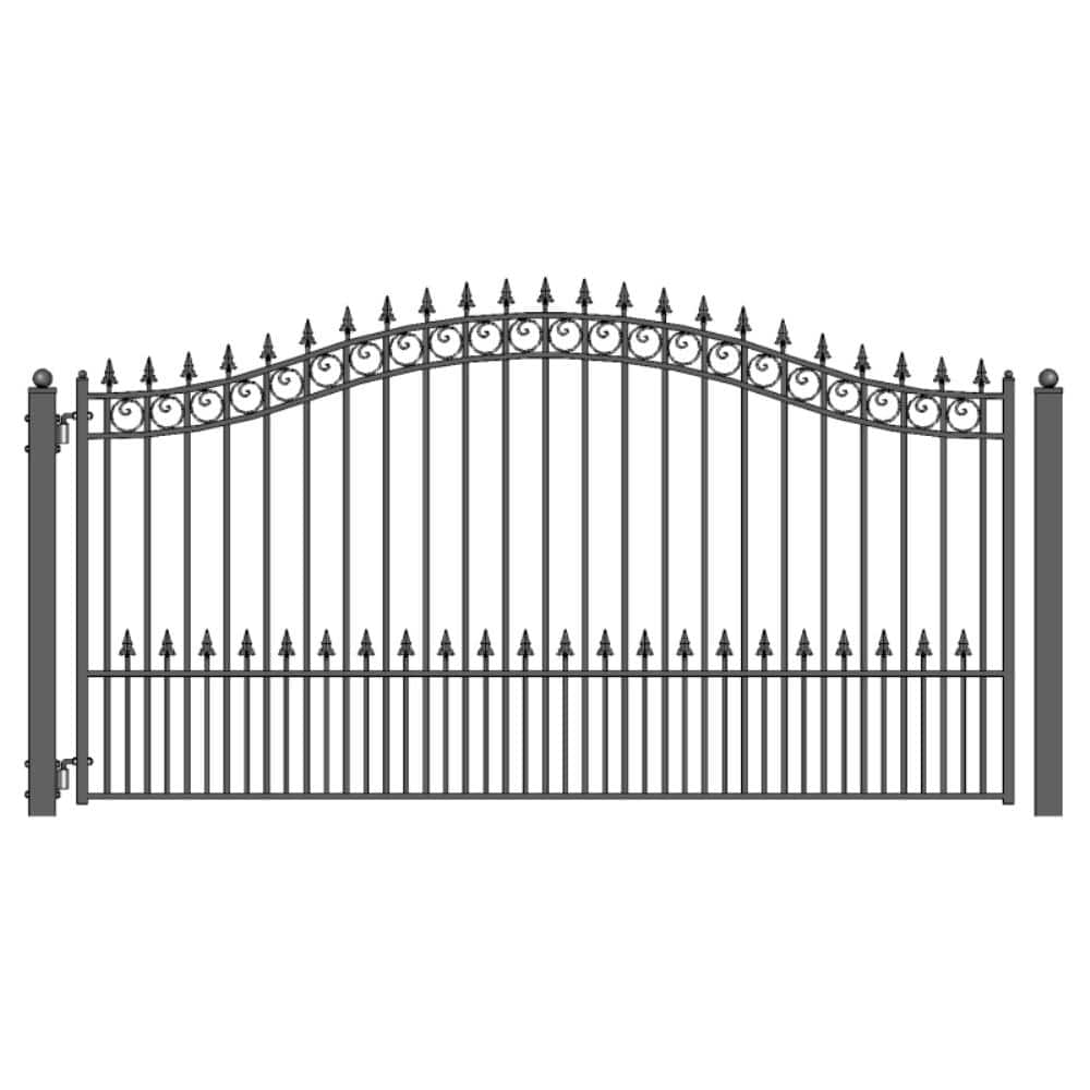 ALEKO Prague Style 14 ft. x 6 ft. Black Steel Single Swing Driveway Fence Gate