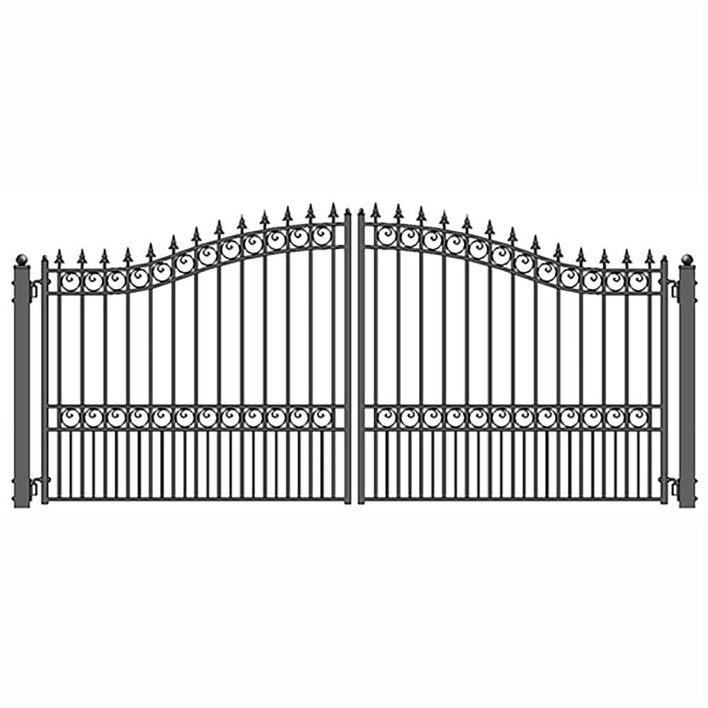 ALEKO London Style 16 ft. x 6 ft. Black Steel Dual Driveway Fence Gate