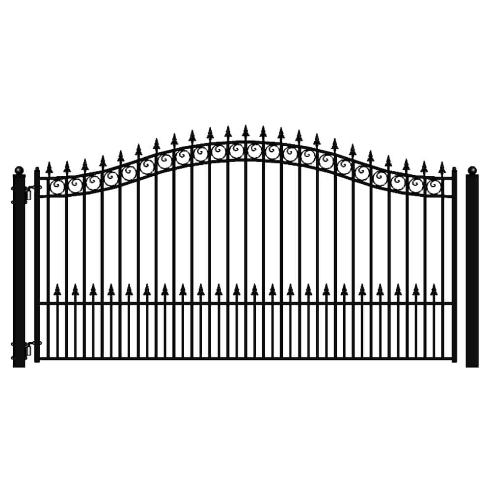 ALEKO Prague Style 16 ft. x 6 ft. Black Steel Single Swing Driveway Fence Gate