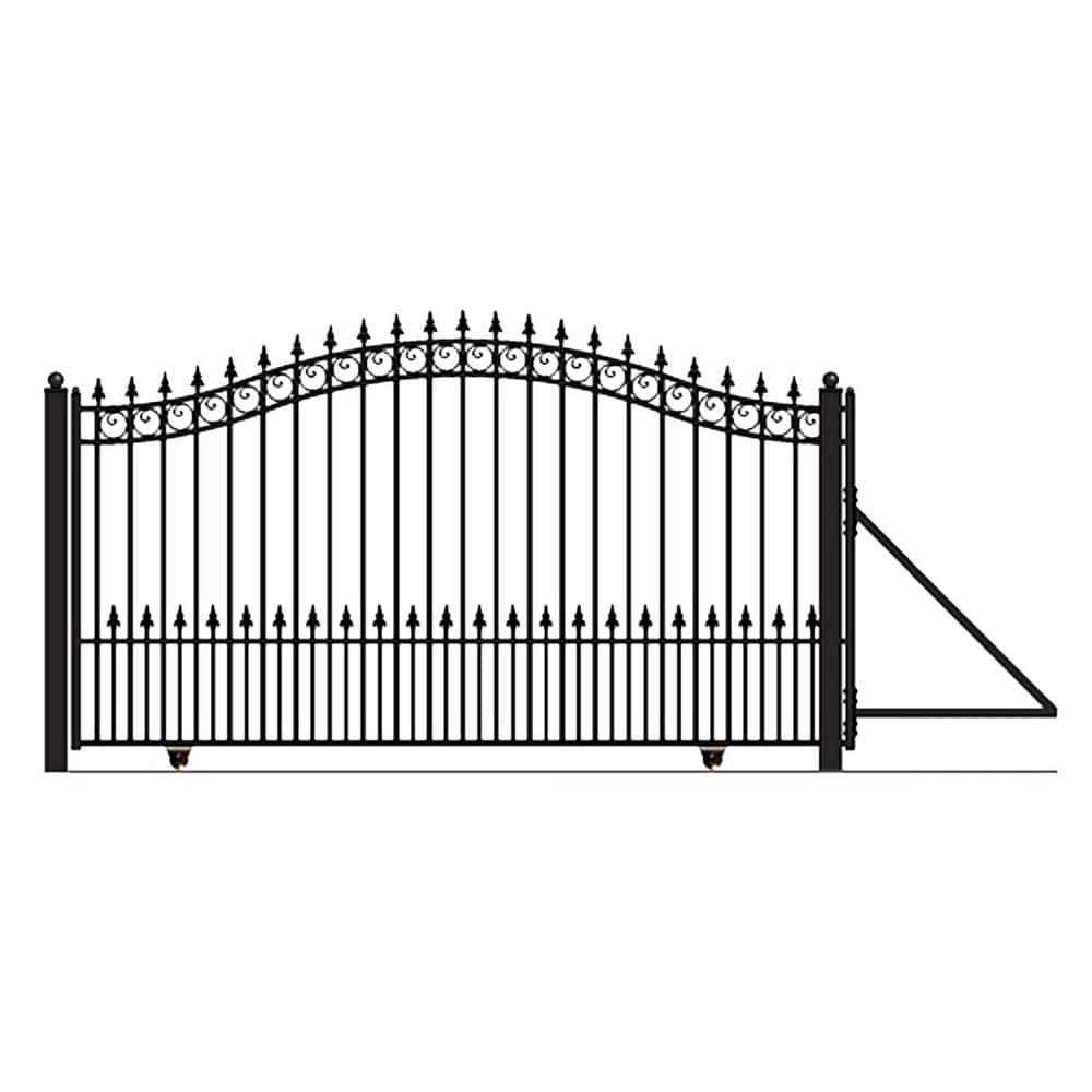 ALEKO Prague Style 18 ft. W x 6 ft. H Black Steel Single Slide Driveway with Gate Opener Fence Gate