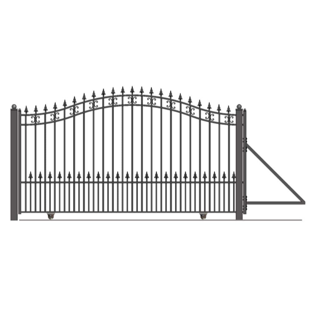 ALEKO St. Louis 18 ft. W x 6 ft. H Black Steel Single Slide Driveway with Gate Opener Fence Gate