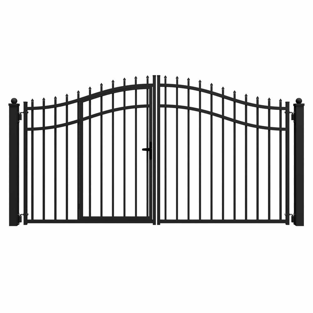 ALEKO 16 ft. x 7 ft. VIENNA Black Metal Steel Dual Swinging Driveway Fence Gate with Pedestrian Gate