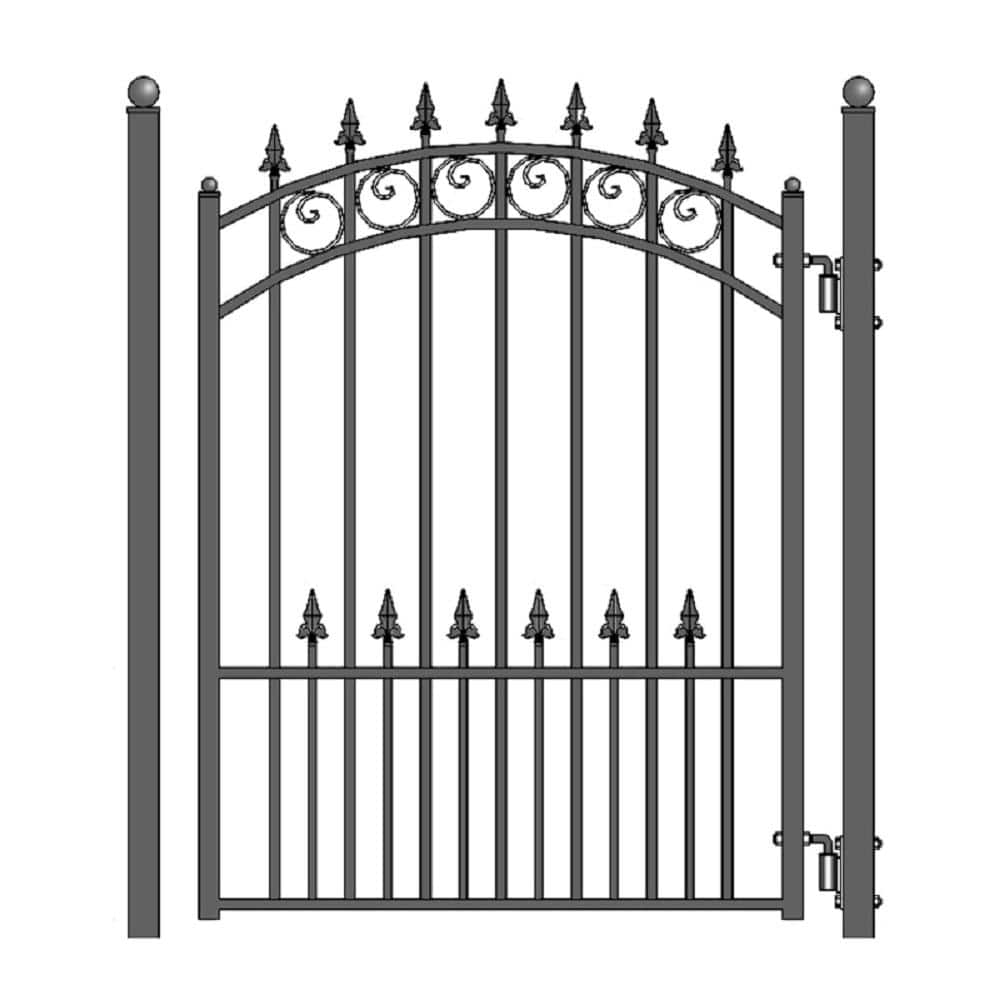 ALEKO Prague Style 4 ft. x 5 ft. Black Steel Pedestrian Fence Gate