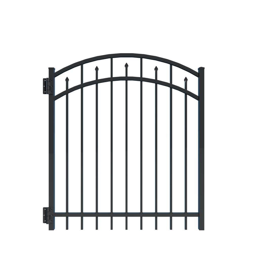 Barrette Outdoor Living Brilliance Standard-Duty 4 ft. W x 4 ft. H Black Aluminum Arched Pre-Assembled Fence Gate
