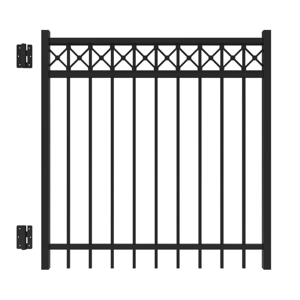 Barrette Outdoor Living Highland 4 ft. x 4 ft. Black Straight Decorative Flat Top Metal Fence Gate