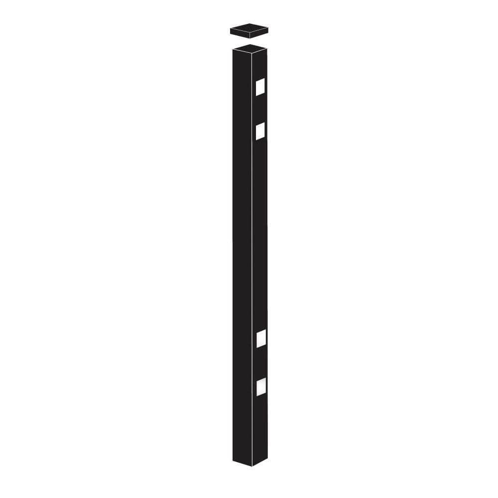Barrette Outdoor Living 2 in. x 2 in. x 8-7/8 ft. Cascade Standard-Duty Black Aluminum Fence Line Post