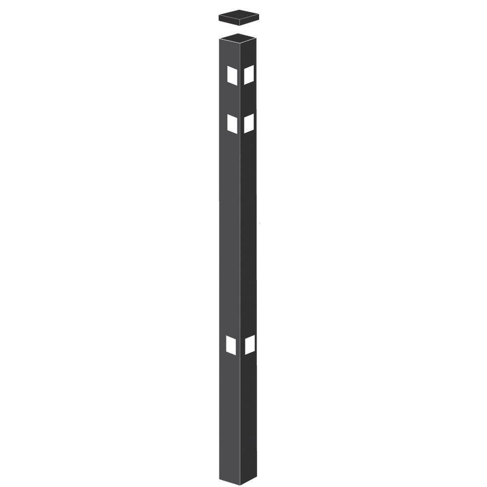 Barrette Outdoor Living Cascade 2-1/2 in. x 2-1/2 in. x 5-7/8 ft. Black Heavy-Duty Aluminum Fence Corner Post