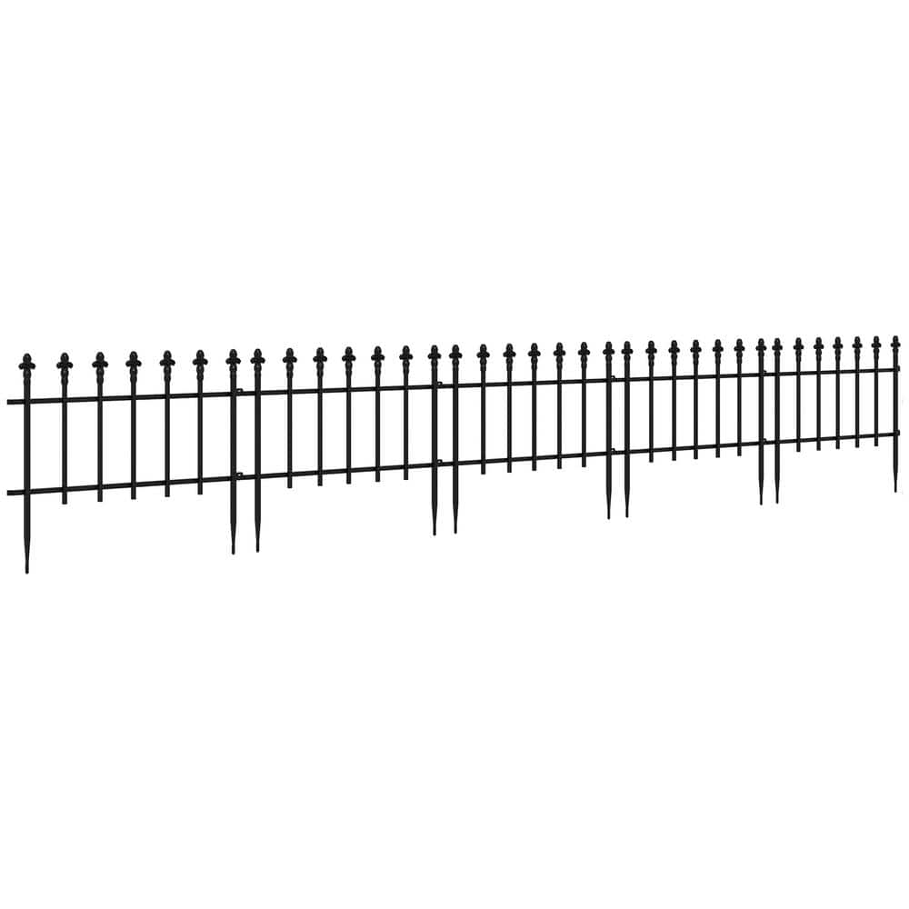110 in. L x 17 in. H 5 Panels Black Metal Decorative Garden Fence, Decorative Border Fence for Landscape