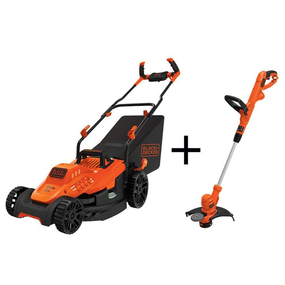 BLACK+DECKER 15 in. 10 AMP Corded Electric Walk Behind Push Lawn Mower and 14 in. 6.5 Amp Corded 2-In-1 String Trimmer & Lawn Edger