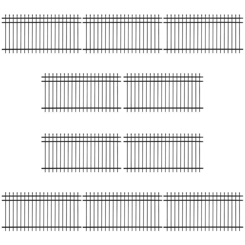 Fencer Wire 4 ft. x 8 ft. Heavy-Duty Steel Spaced Bar Pointed Pinnacle Flat Metal Fence Panel (Pack of 10)