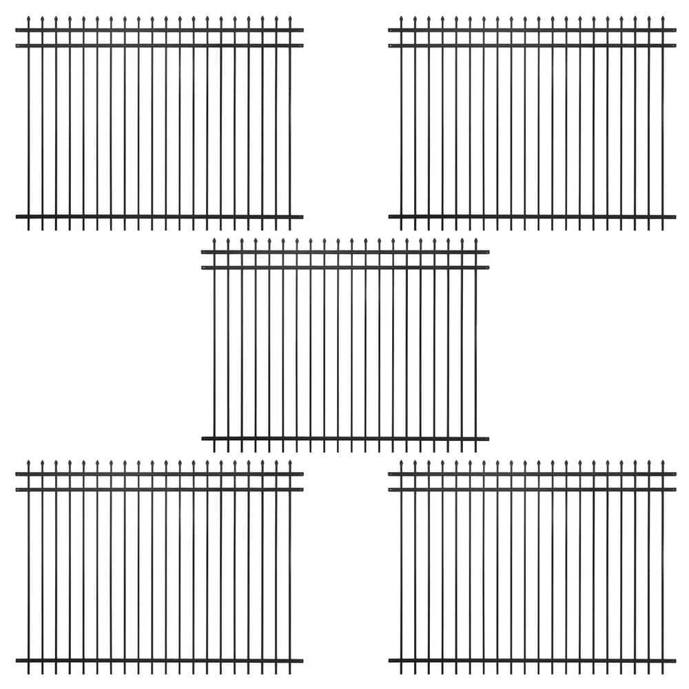 Fencer Wire 6 ft. x 8 ft. Heavy-Duty Steel Spaced Bar Pointed Pinnacle Metal Fence Panel (Pack of 5)