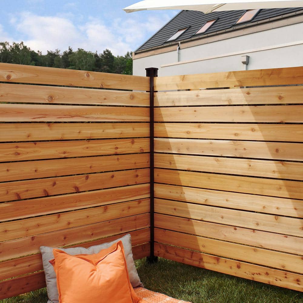 HOFT 96 in. Black Aluminum In-Ground Fence Corner Post and Hardware - Kit B8