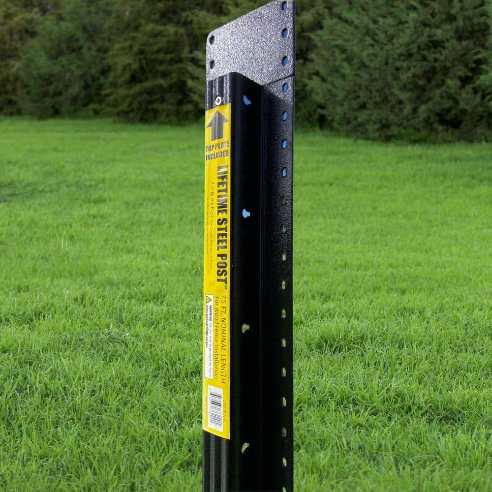 LIFETIME STEEL POST 8 ft. x 4 in. Powder Coated Black Steel Metal Fence Post with Top Plate for In-Ground Line Applications