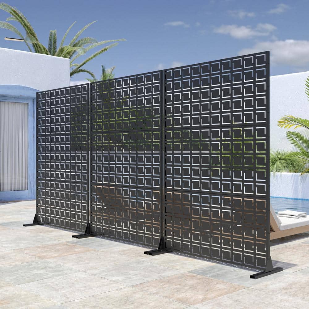 Lirago 72 in. x 47 in. Outdoor Metal Privacy Screen Garden Fence Rectangular Pattern Wall Applique in Black