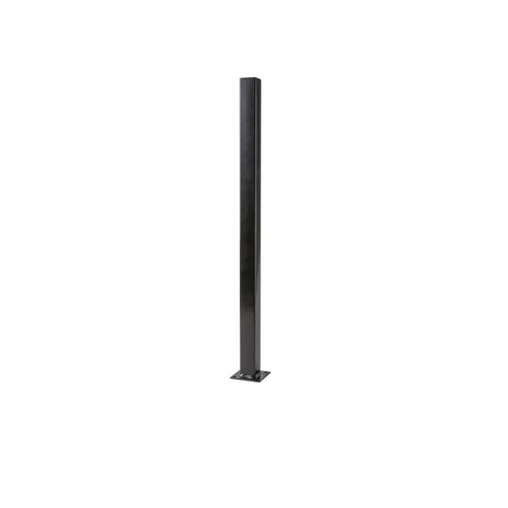 2 in. x 2 in. x 5 ft. Black Metal Fence Post with Flange and Post Cap
