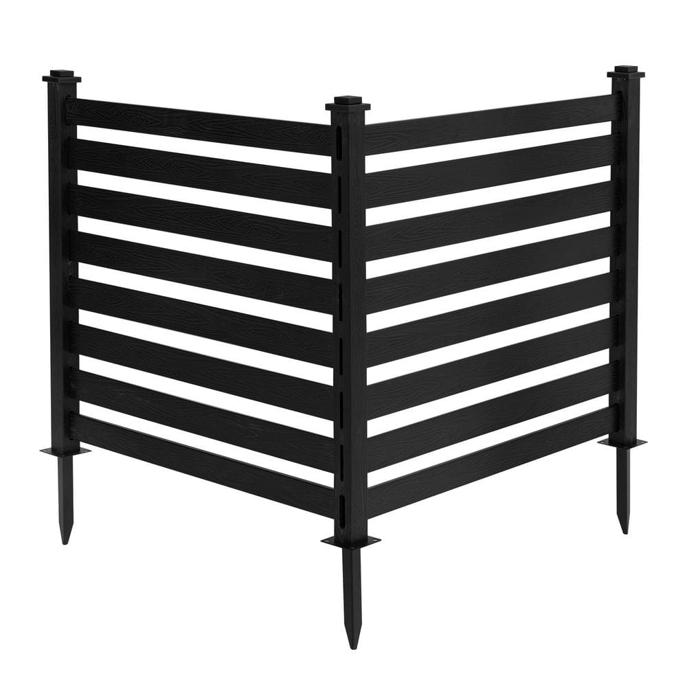 38 in. W x 46 in. H Black Outdoor No Dig Fence Poly Plastic Picket Fence Panel Decorative Garden Privacy Fence(2-Pack)