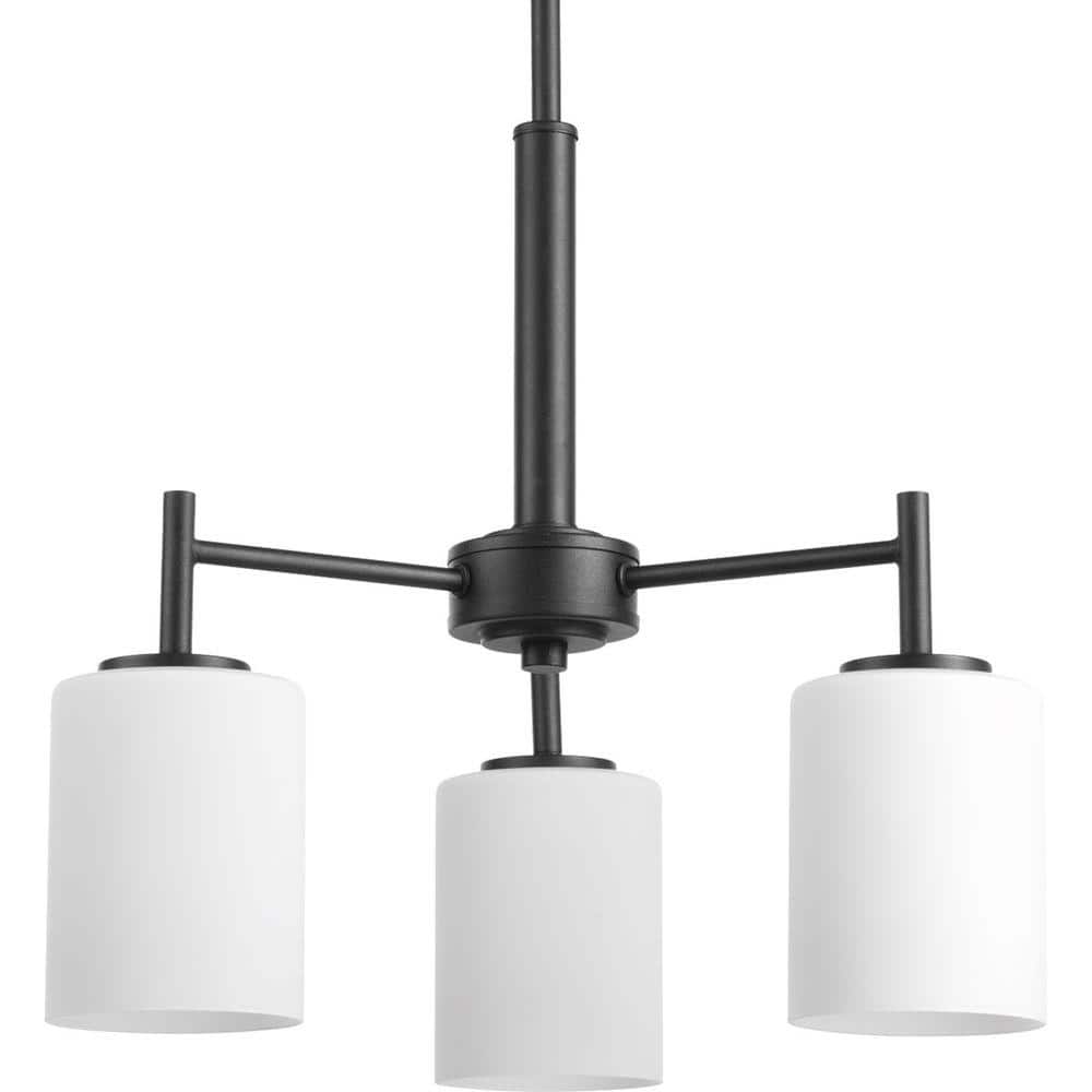 Progress Lighting Replay Collection 3-Light Textured Black Etched White Glass Glass Modern Chandelier Light