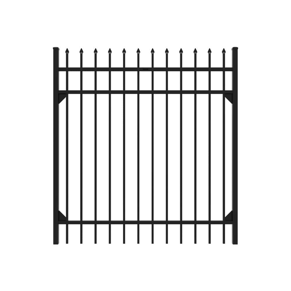 FORTRESS Athens 5-ft H x 5-ft W Gloss Black Aluminum Pressed Spear Design Gate