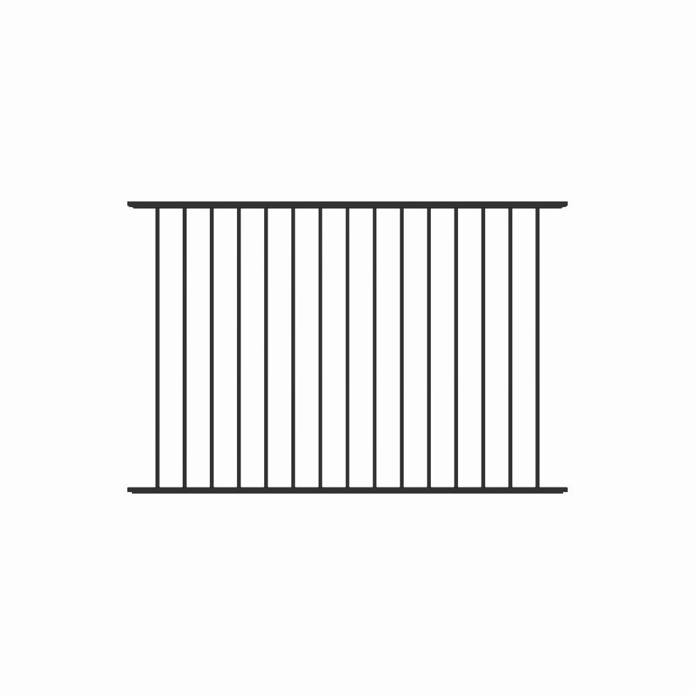 TuffBilt Dillon 2 Rail Flat Top 4 ft. H x 6 ft. Black Aluminum Pre-Assembled Flat Top Spaced Picket Fence Panel