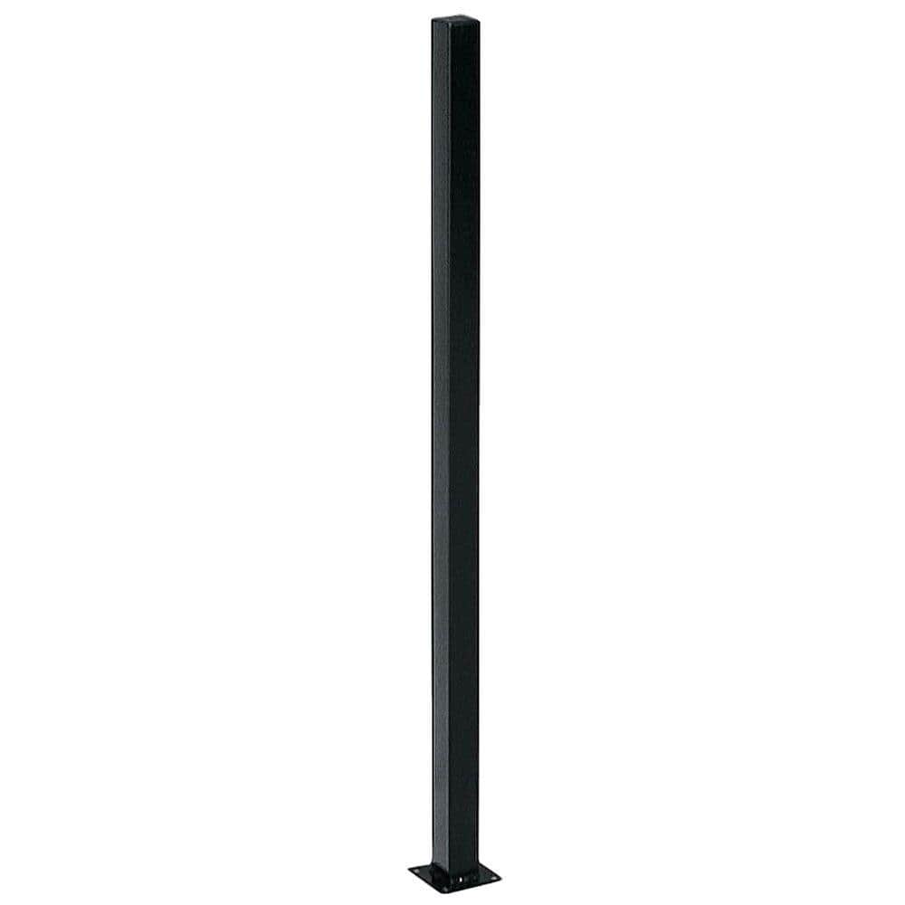 US Door and Fence 2 in. x 2 in. x 5 ft. Black Metal Fence Post with Flange and Post Cap