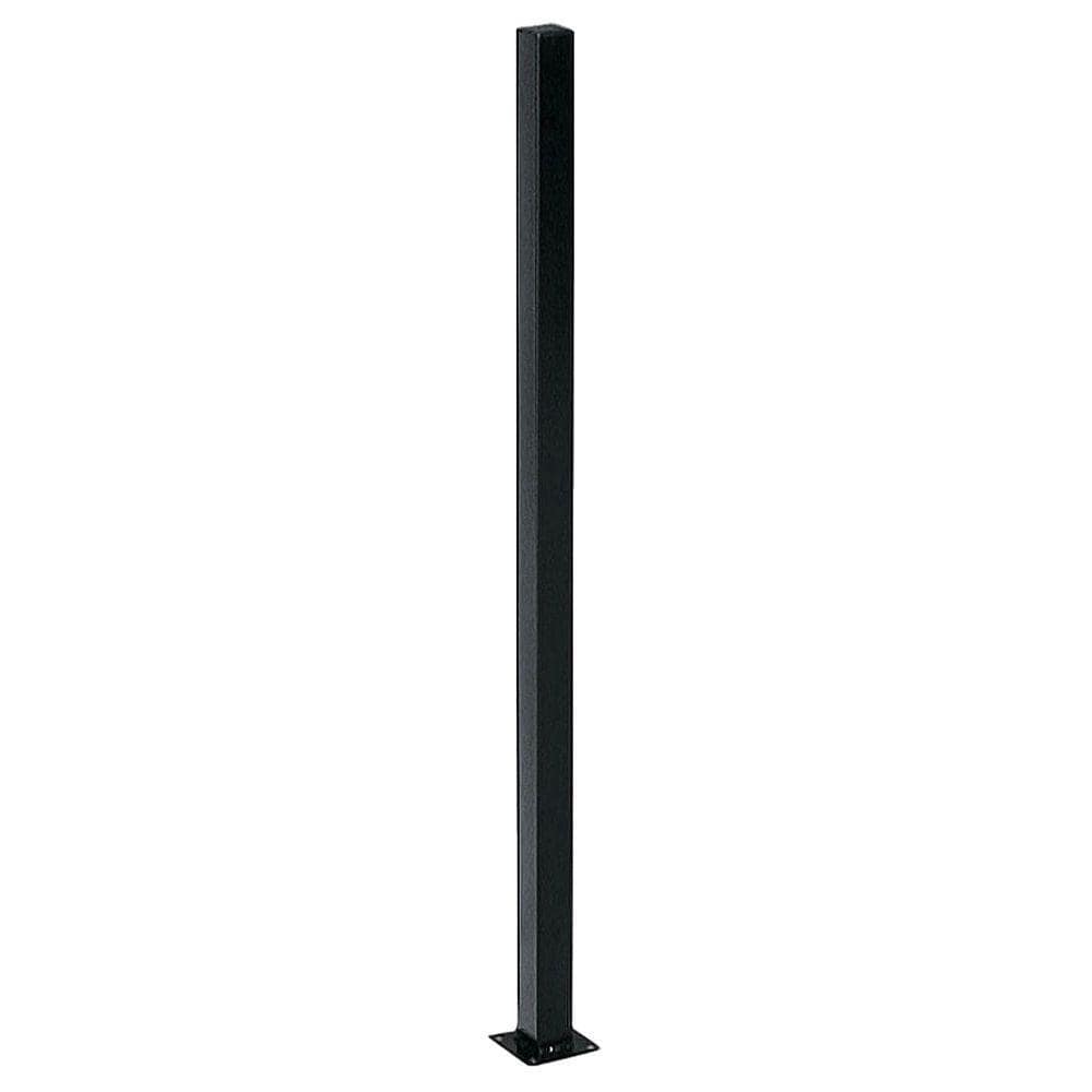 US Door and Fence 2 in. x 2 in. x 4 ft. Black Metal Fence Post with Flange and Post Cap