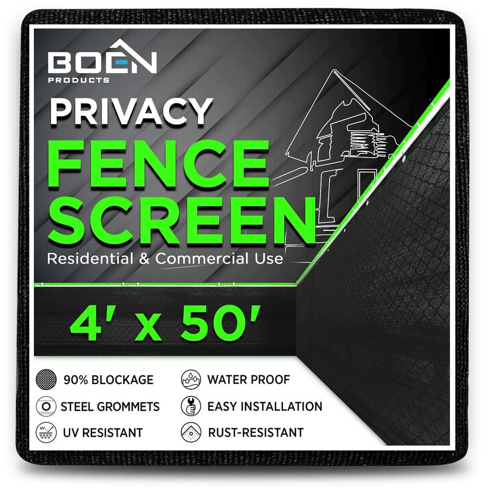 BOEN 4 ft. x 50 ft. Black Privacy Fence Screen Netting Mesh with Reinforced Grommet for Chain link Garden Fence