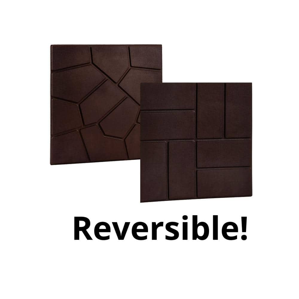 EcoBorder 15.5 in. x 15.5 in. Square Brown Cobblestone/Brick Dual-Sided 100% Recycled Rubber Paver (6-pack)