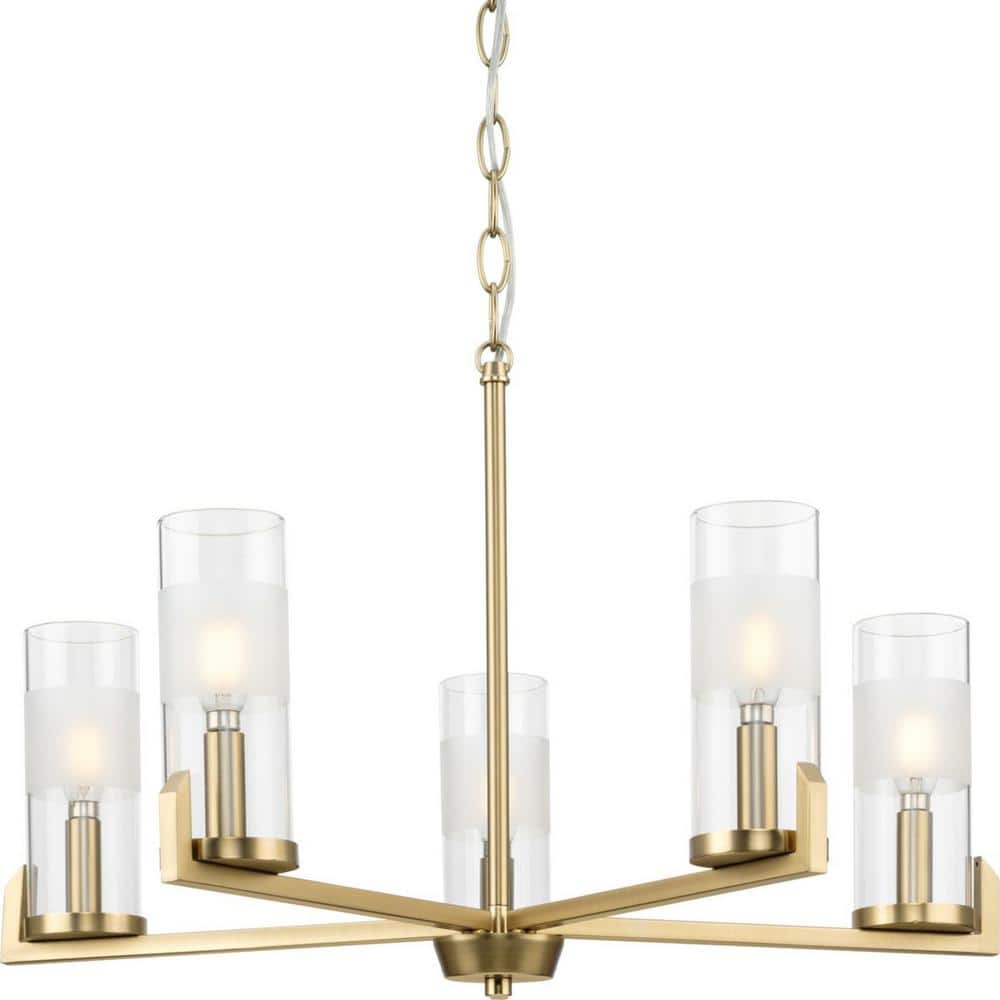 Progress Lighting Pellum Collection 25 in. 5-Light Brushed Gold Chandelier for Breakfast Nook, Kitchen and Living Room