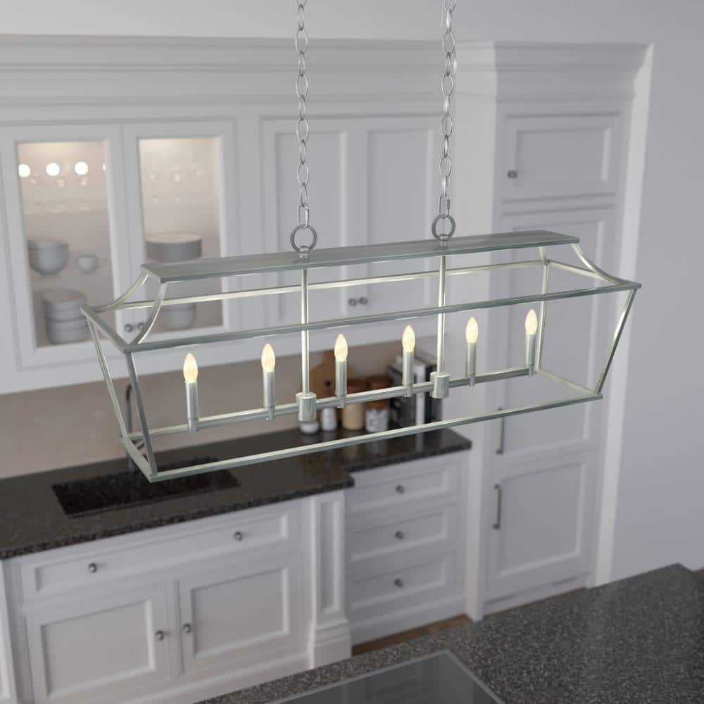 Hunter Laurel Ridge 6 Light Brushed Nickel Linear Chandelier Kitchen Light