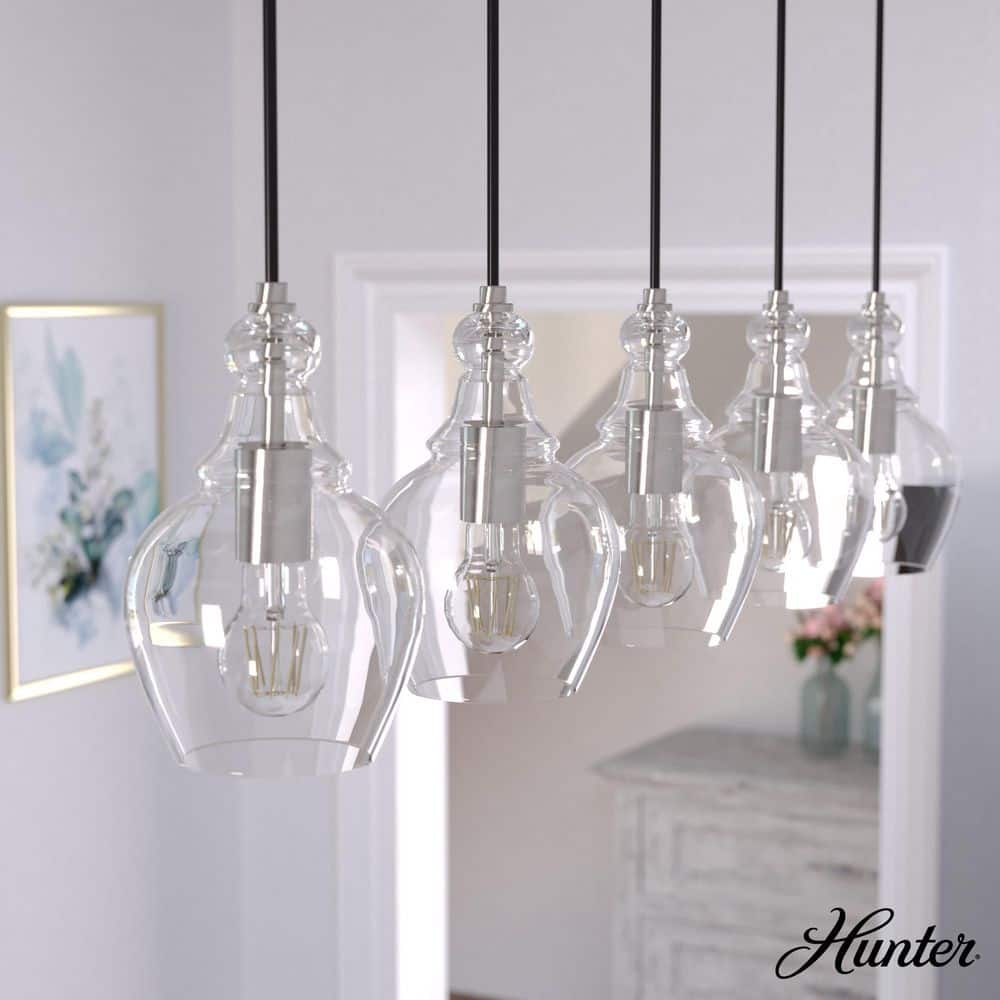 Hunter Maple Park 5-Light Brushed Nickel Shaded Chandelier with Clear Glass Shades