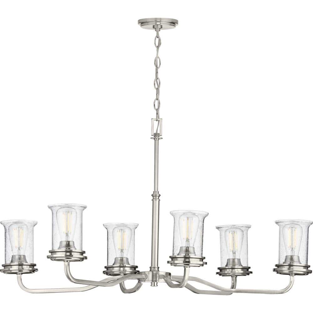 Progress Lighting Winslett Collection 6-Light Brushed Nickel Clear Seeded Glass Coastal Chandelier Light
