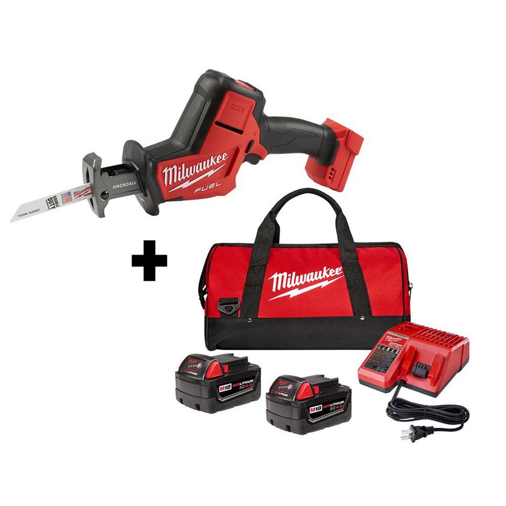 M18 FUEL 18-Volt Lithium-Ion Brushless Cordless HACKZALL Reciprocating Saw with Two 4.0 Ah Batteries, Charger and Bag