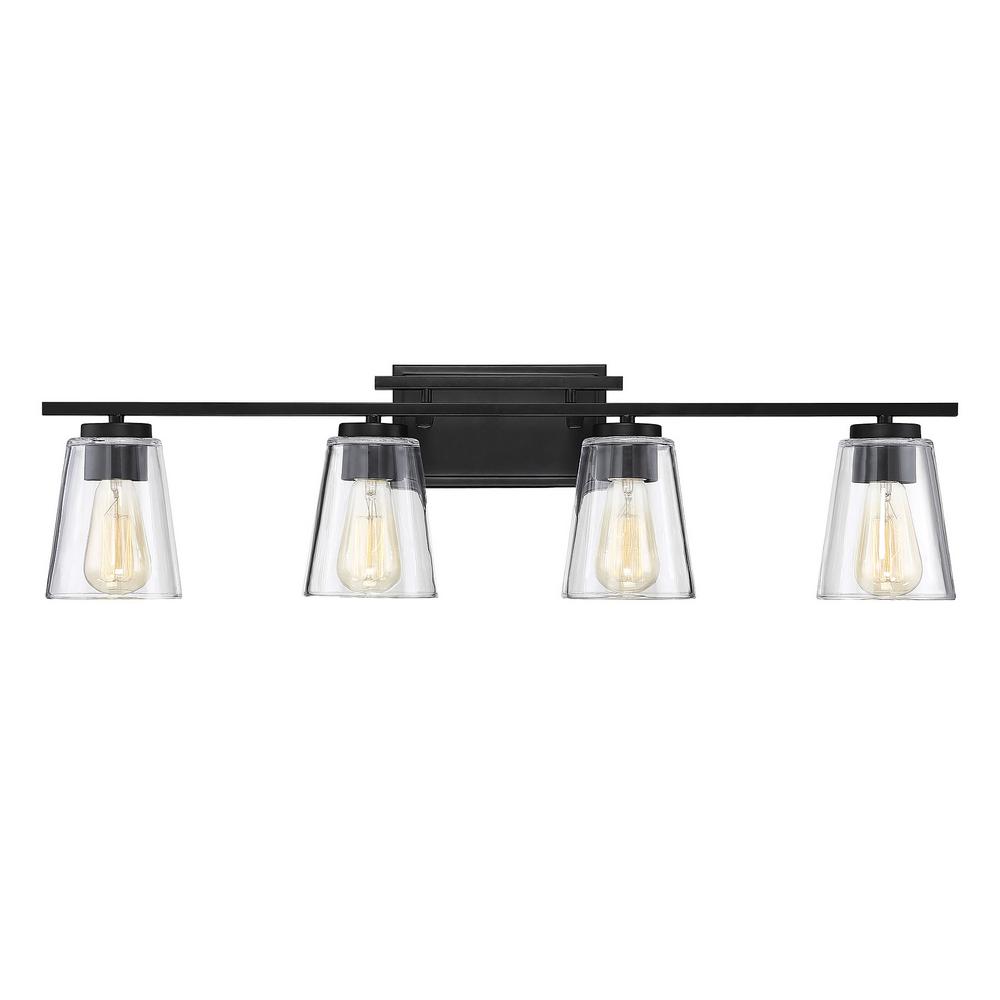 32 in. 4-Light Black Vanity Light with Clear Glass