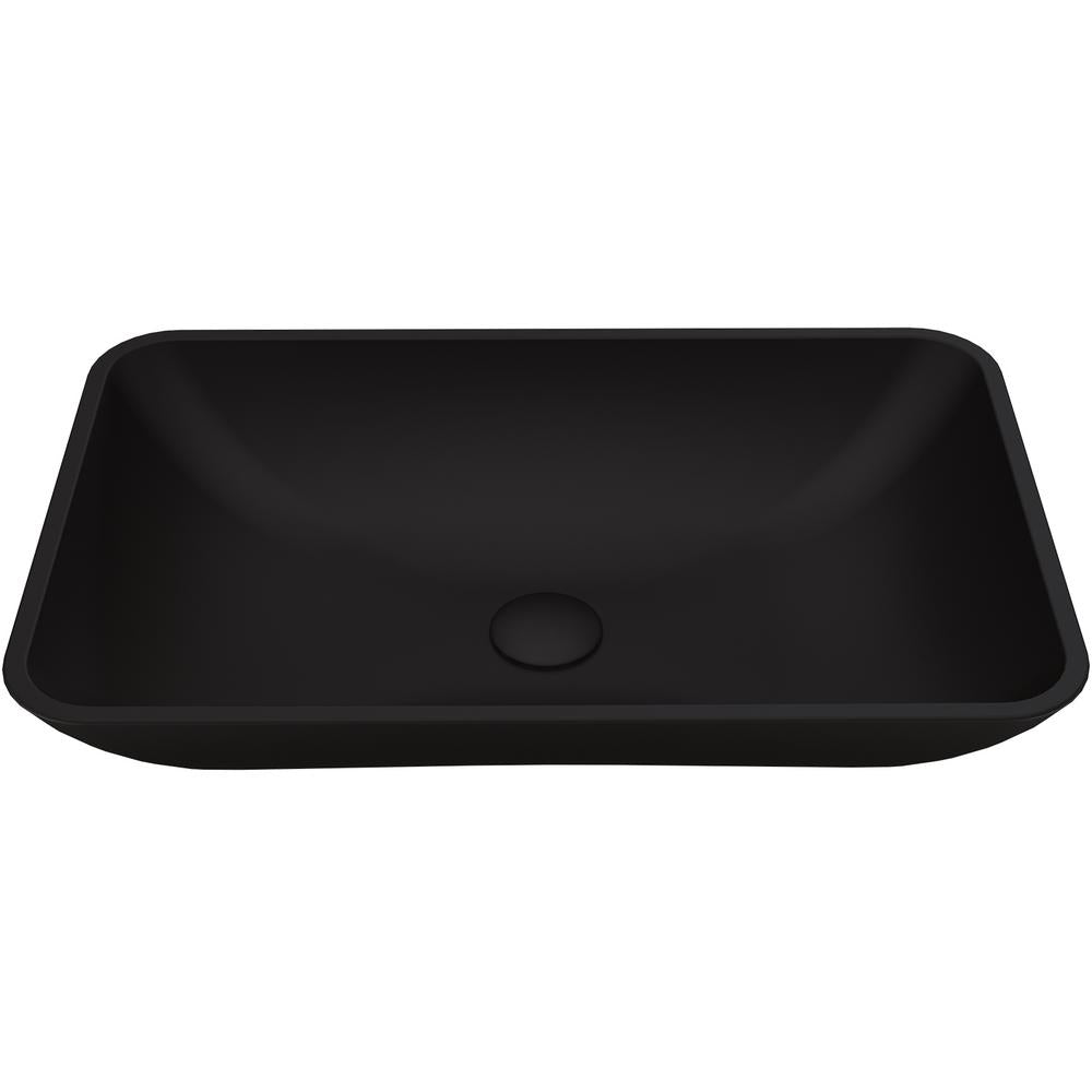 VIGO Black Rectangular Hadyn MatteShell Glass Bathroom Vessel Sink
