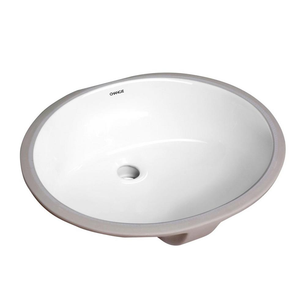 Boyel Living 17 in. x 14 in. Oval Undercounter Bathroom Ceramic Vanity Sink 1601W in White