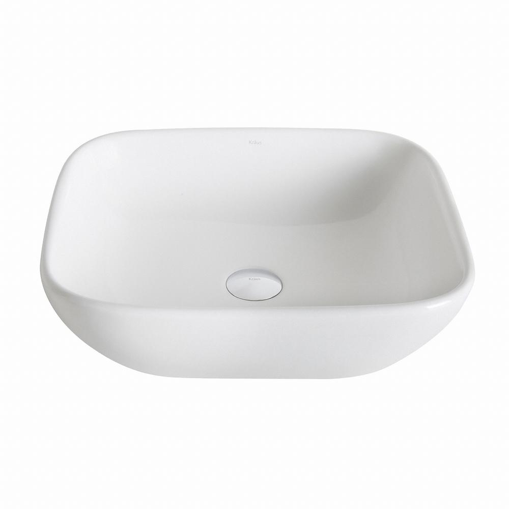 KRAUS Elavo Soft Square Ceramic Vessel Bathroom Sink in White
