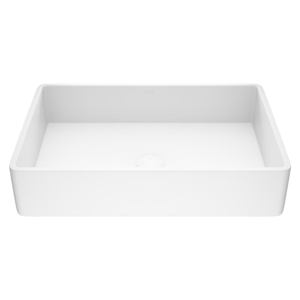 VIGO Magnolia Handmade Countertop White Matte Stone Rectangle Vessel Bathroom Sink in Matte White