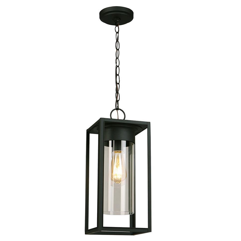 Walker Hill 7.36 in. W x 17.63 in. H 1-Light Matte Black Outdoor Hanging Pendant Light with Clear Glass
