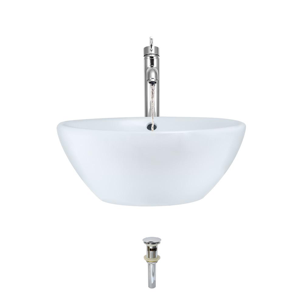 MR Direct Porcelain Vessel Sink in White with 718 Faucet and Pop-Up Drain in Chrome