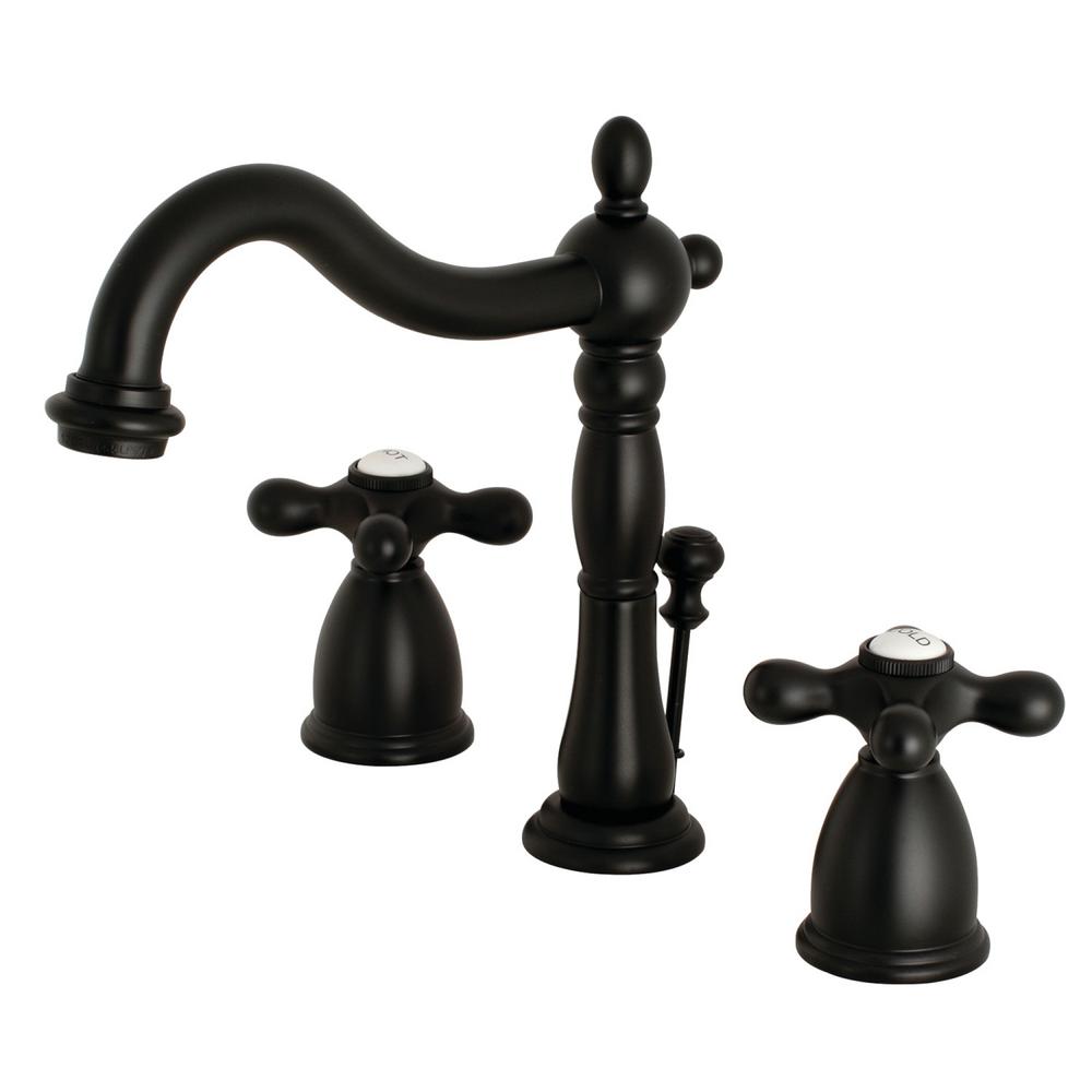 Victorian Cross 8 in. Widespread 2-Handle Bathroom Faucet in Matte Black