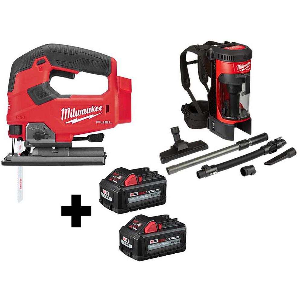 M18 FUEL 18-Volt Lithium-Ion Brushless Cordless Jig Saw and 3-in-1 Backpack Vacuum with (2) 6.0Ah Batteries