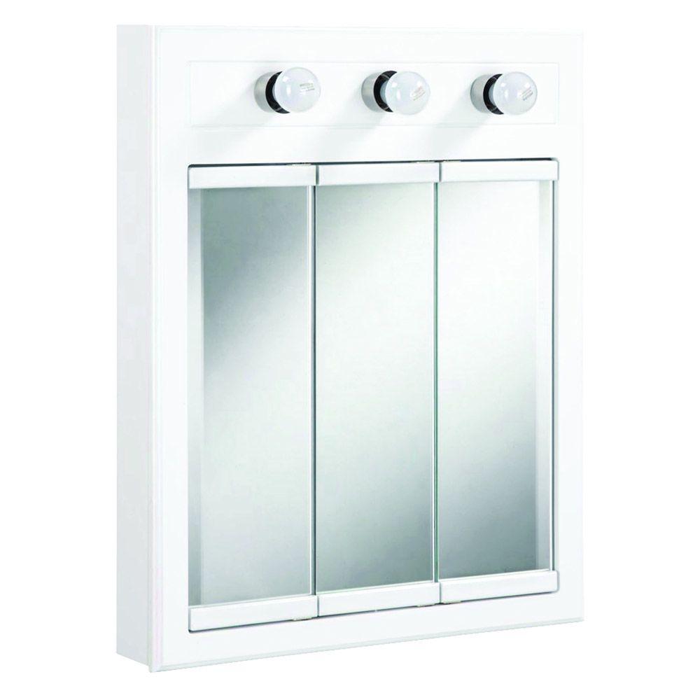 Concord 24 in. x 30 in. 3-Light Tri-View Surface-Mount Medicine Cabinet in White Gloss