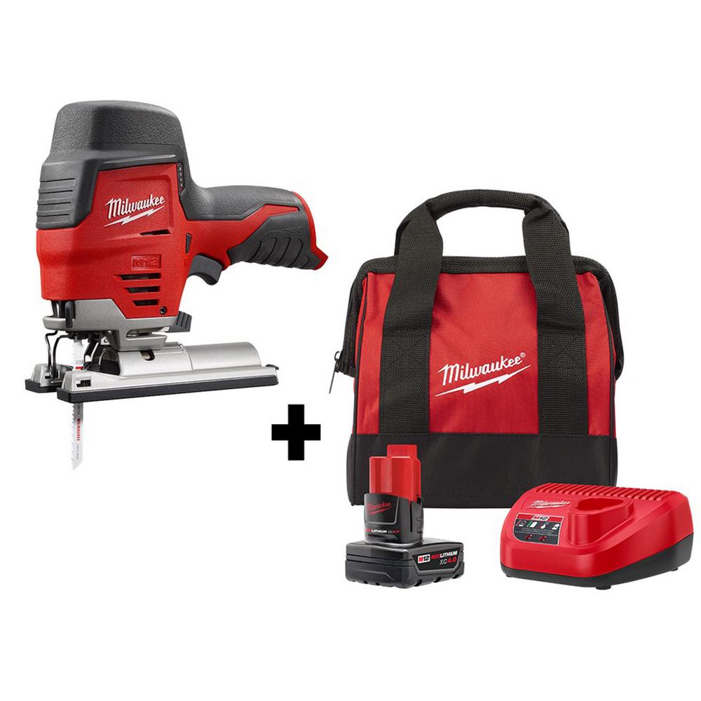 M12 12-Volt Lithium-Ion Cordless Jig Saw Kit with One 4.0 Ah Battery, Charger and Bag