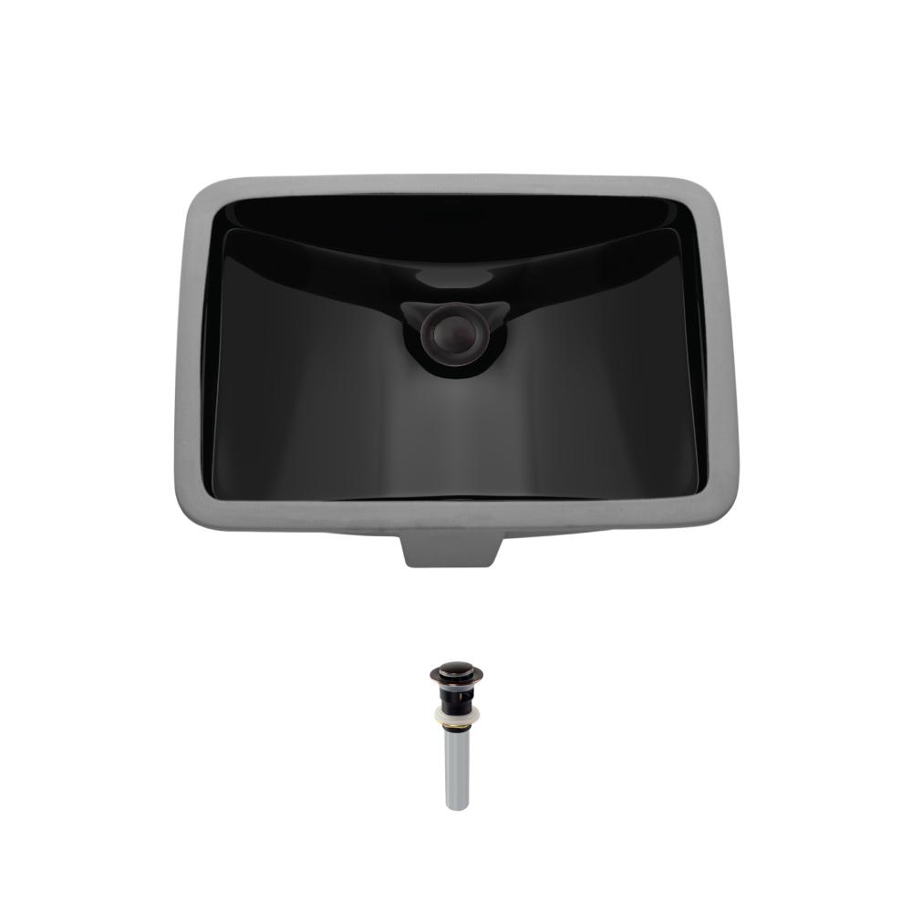 MR Direct Undermount Porcelain Bathroom Sink in Black with Pop-Up Drain in Antique Bronze