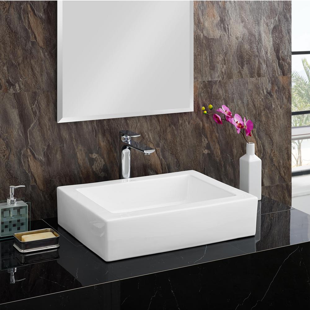 Swiss Madison Voltaire Ceramic Rectangle Vessel Sink in White