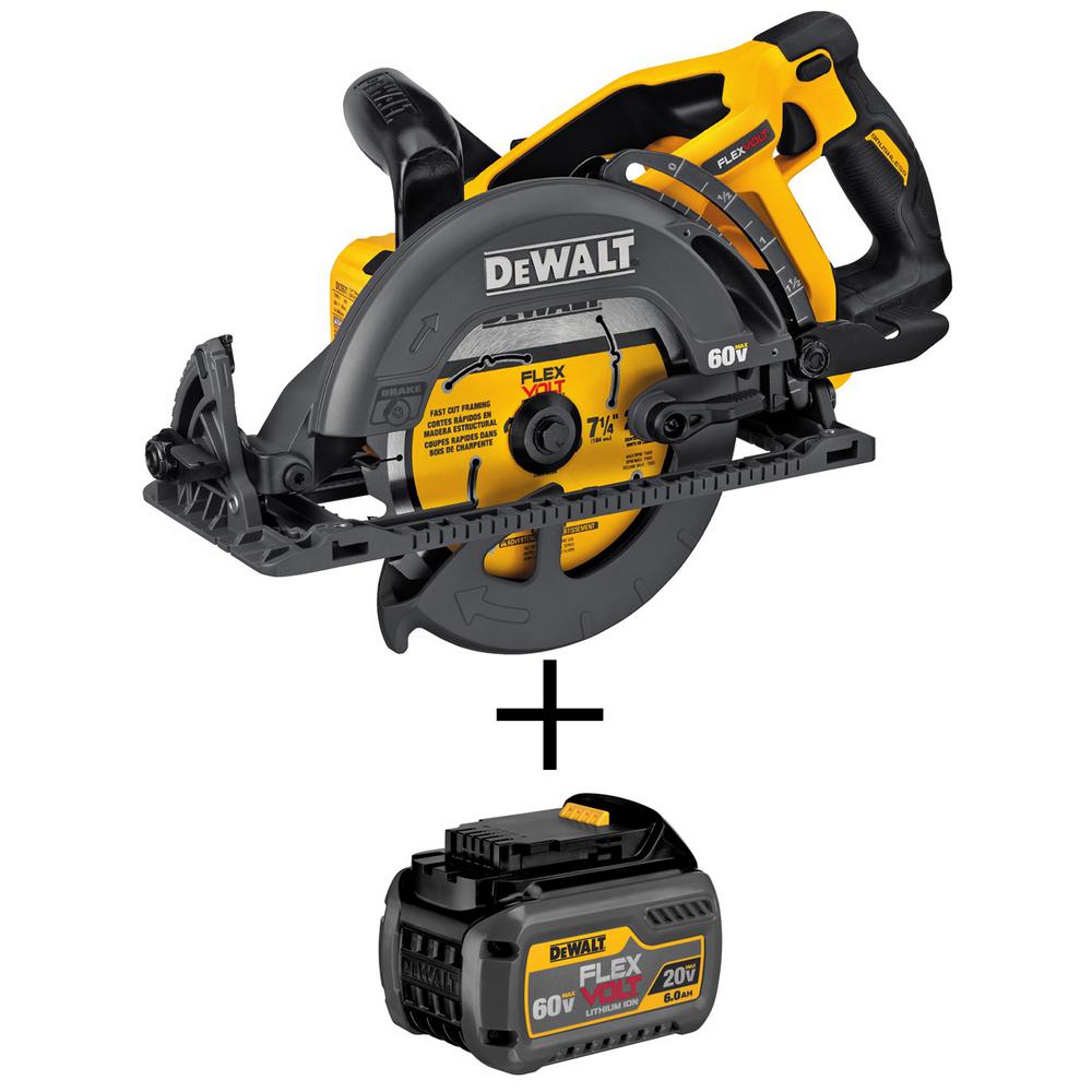 FLEXVOLT 60-Volt MAX Li-Ion Cordless Brushless 7-1/4 in. Wormdrive Circ Saw(Tool-Only) w/ Bonus FLEXVOLT 20V/60V Battery