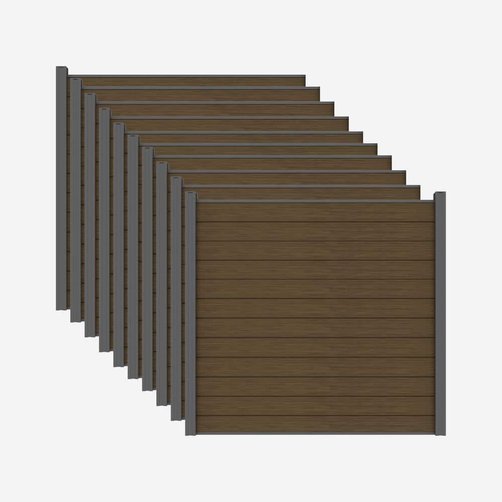 LH EP Complete Kit 6 ft. x 6 ft. Embossed Brown WPC Composite Fence Panel with Bottom Squared Holders and Post Kits (10-set)