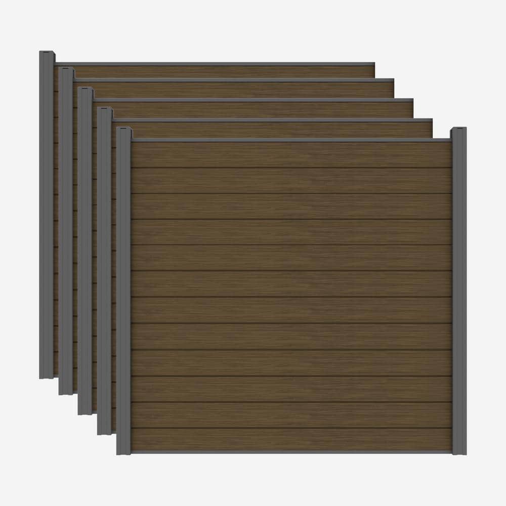 LH EP Complete Kit 6 ft. x 6 ft. Embossed Brown WPC Composite Fence Panel with Pronged Holders and Post Kits (5-set)