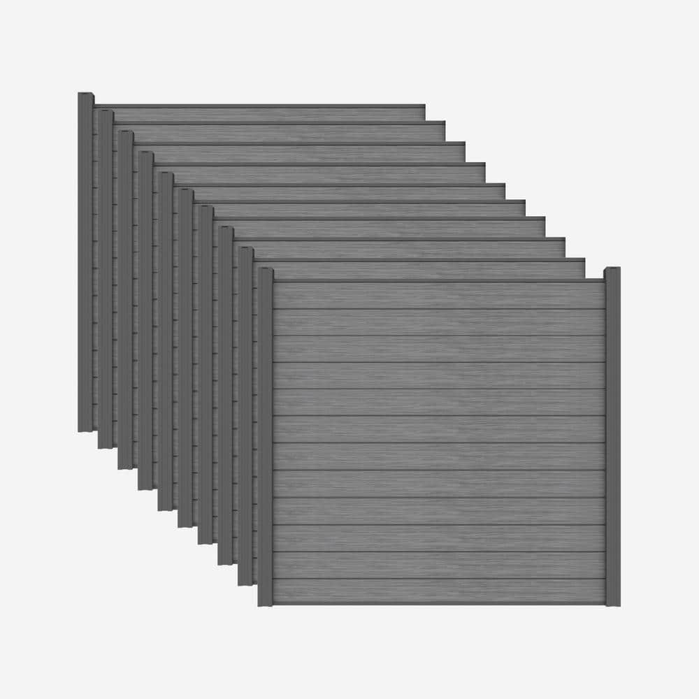 LH EP Complete Kit 6 ft. x 6 ft. Embossed Gray WPC Composite Fence Panel with Pronged Holders and Post Kits (10-set)